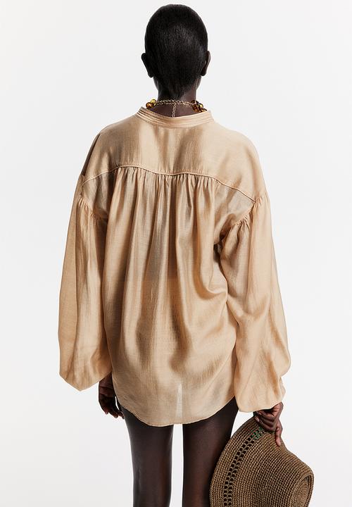 H&M - THE WHITE LOTUS H&M - Balloon-sleeved blouse - beige