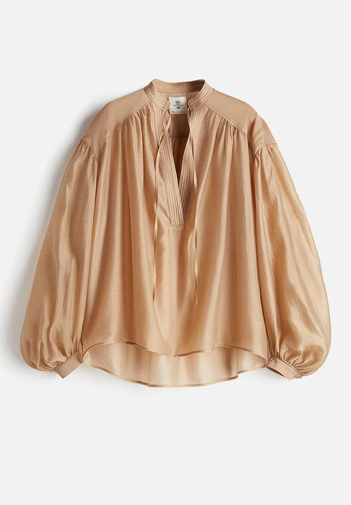 H&M - THE WHITE LOTUS H&M - Balloon-sleeved blouse - beige