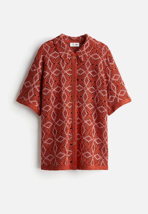 H&M - THE WHITE LOTUS H&M - Crocheted shirt - orange patterned