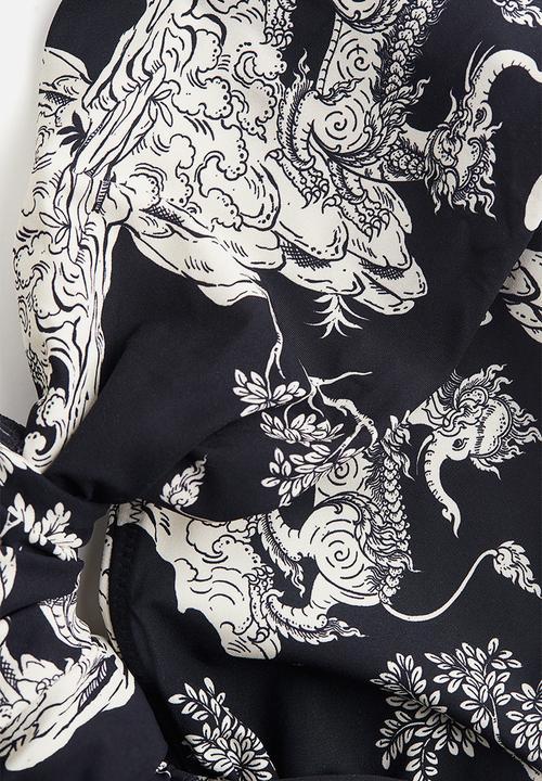 H&M - THE WHITE LOTUS H&M - Patterned one-shoulder bikini top - black 