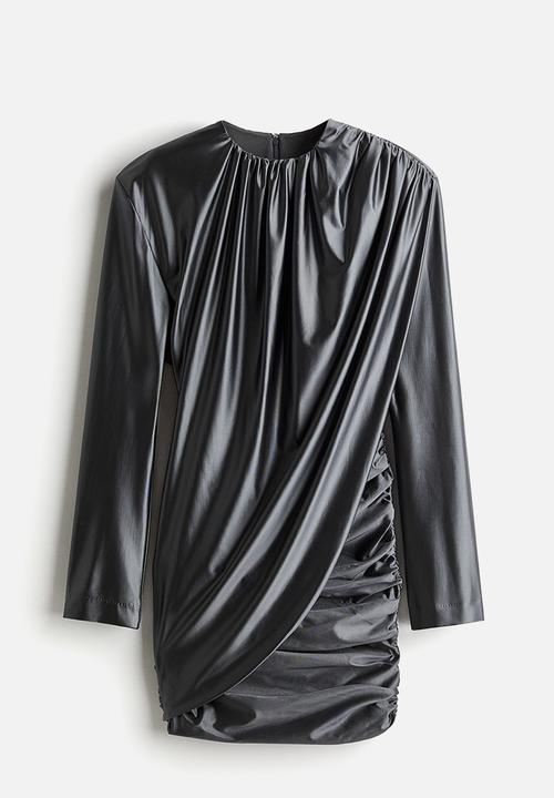 H&M - H&M Studio: Shiny draped dress - dark grey