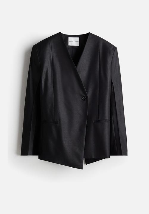 H&M - H&M Studio: Wool-blend asymmetric blazer - black