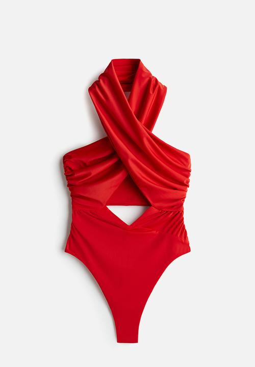 H&M - H&M Studio: Draped halterneck swimsuit - red