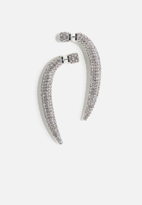 H&M - H&M Studio: Rhinestone-embellished claw earrings - silver-coloured
