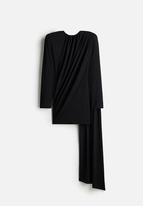 H&M - H&M Studio: Shawl-detail draped dress - black