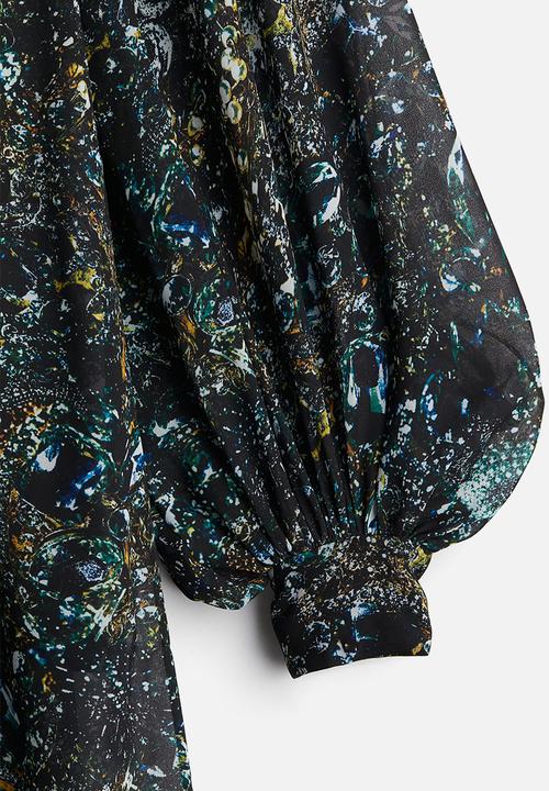 H&M - H&M Studio: Patterned chiffon dress - black jewellery