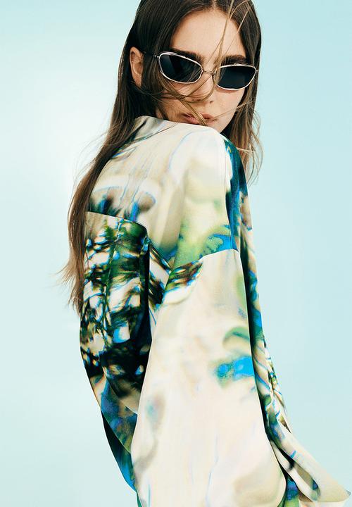 H&M - H&M Studio: Abstract-patterned chiffon shirt - light beige patterned 