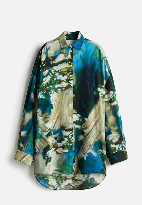 H&M - H&M Studio: Abstract-patterned chiffon shirt - light beige patterned 