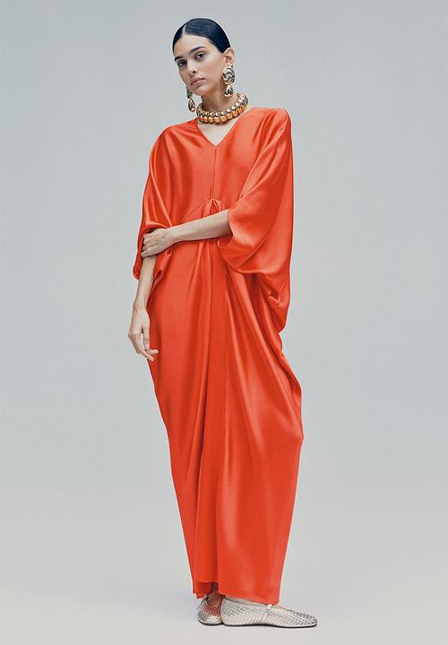 h&m satin kaftan dress Ladies - Pink One-Shoulder Satin Kaftan Dress - Size: XS