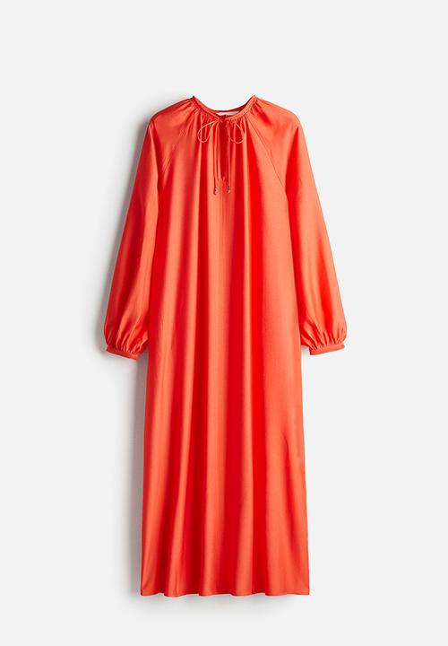 H&M - Balloon-sleeved dress - coral red 