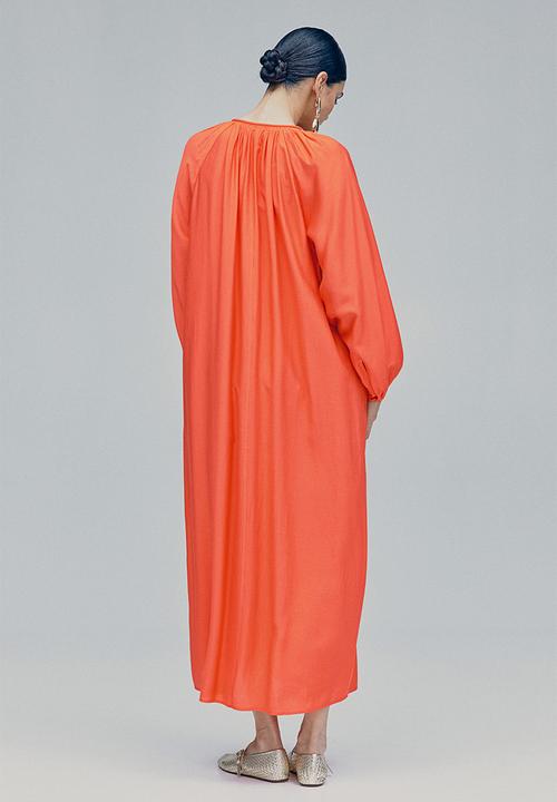 H&M - Balloon-sleeved dress - coral red 