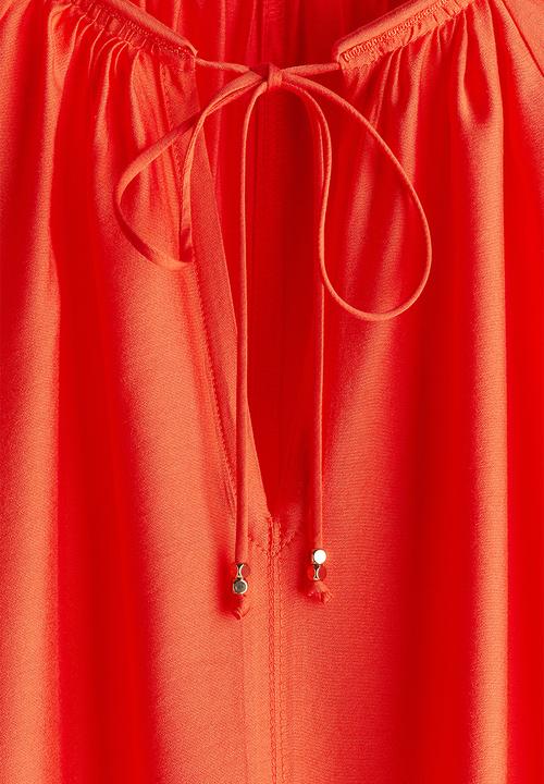 H&M - Balloon-sleeved dress - coral red 