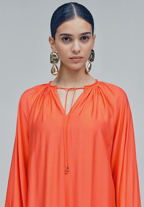 H&M - Balloon-sleeved dress - coral red 