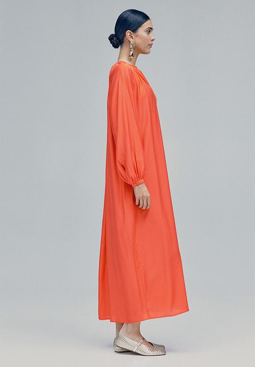 H&M - Balloon-sleeved dress - coral red 