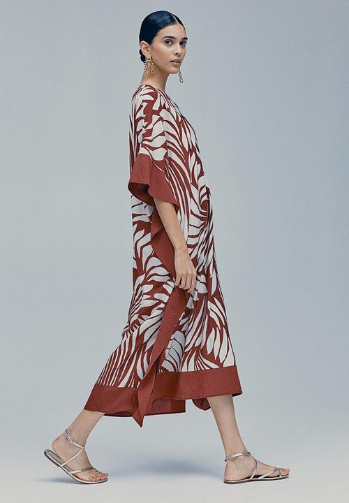 H&M - Satin kaftan dress - rust red patterned