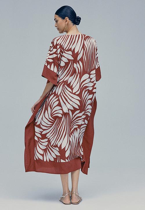 H&M - Satin kaftan dress - rust red patterned