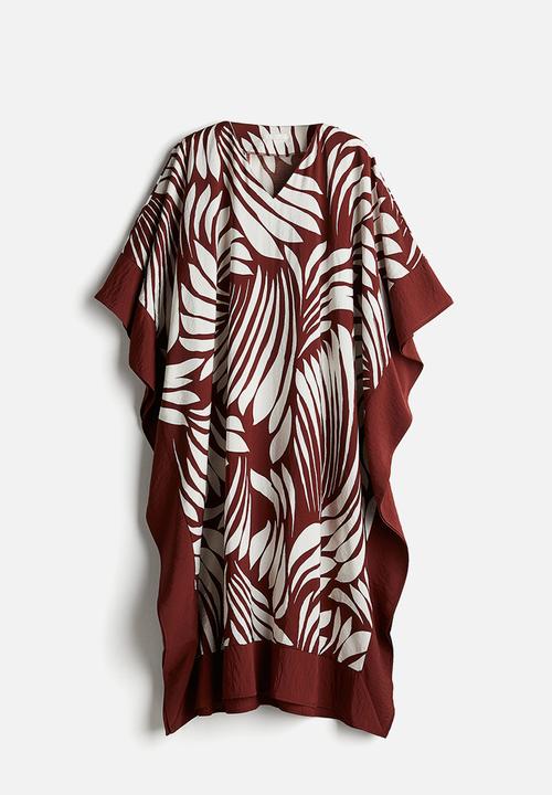 H&M - Satin kaftan dress - rust red patterned