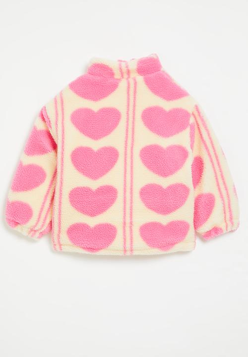 Pop Candy - Heart print fleece jacket - pink & ecru