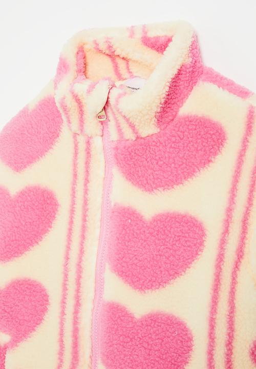 Pop Candy - Heart print fleece jacket - pink & ecru
