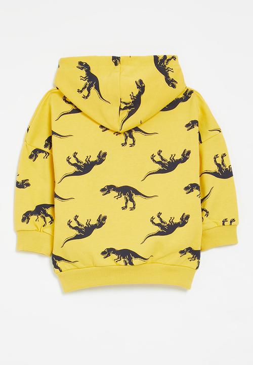 Pop Candy - Dino print hoodie - yellow & navy