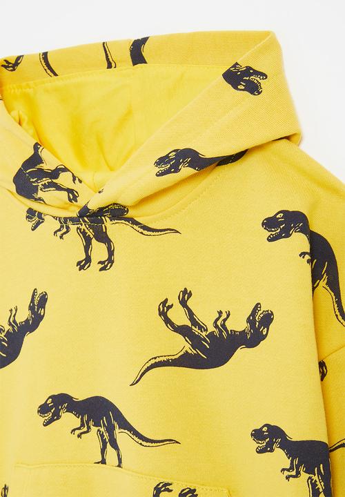 Pop Candy - Dino print hoodie - yellow & navy