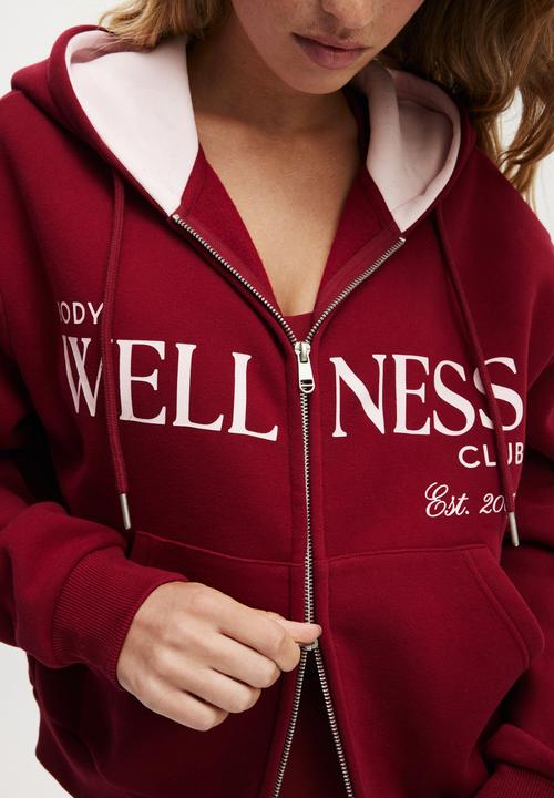 Cotton On - Lifestyle Fleece Graphic Zip Through - Deep Red/Bhwc Cherry Dream