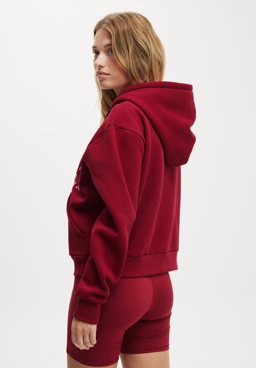 Cotton On - Lifestyle Fleece Graphic Zip Through - Deep Red/Bhwc Cherry Dream