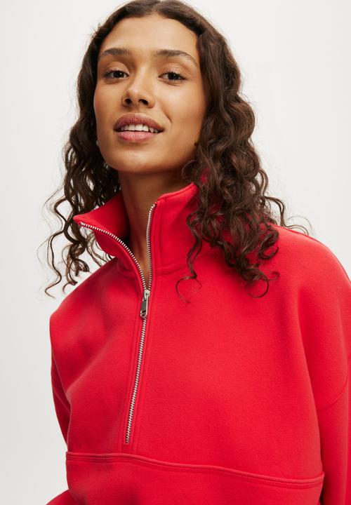 Cotton On - Plush Essential Half Zip Jumper - Raspberry/Light Raspberry