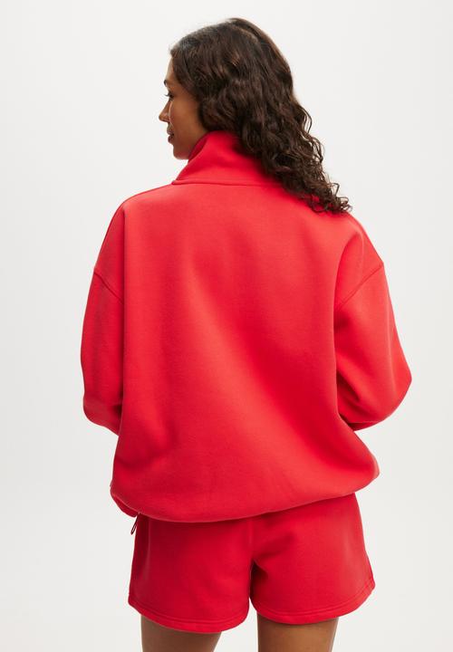 Cotton On - Plush Essential Half Zip Jumper - Raspberry/Light Raspberry