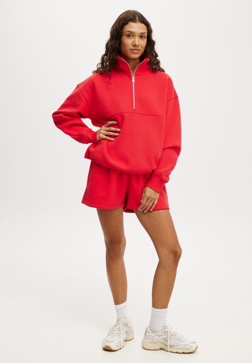 Cotton On - Plush Essential Half Zip Jumper - Raspberry/Light Raspberry