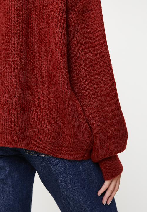 Trendyol - Soft textured zipper knitwear sweater - red