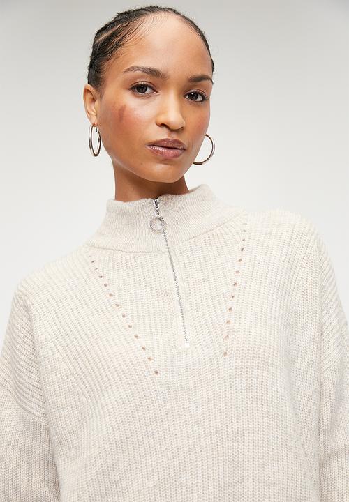 Trendyol - Soft textured zipper knitwear sweater - taupe
