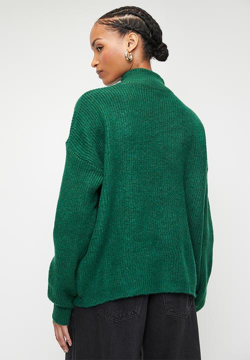 Trendyol - Soft textured zipper knitwear sweater - green