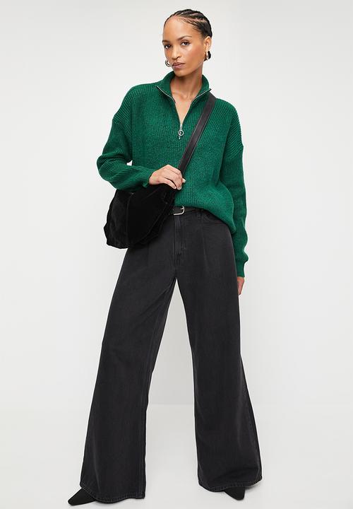 Trendyol - Soft textured zipper knitwear sweater - green