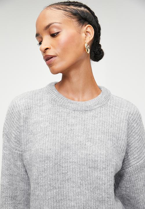 Soft texture basic knitwear sweater - light grey