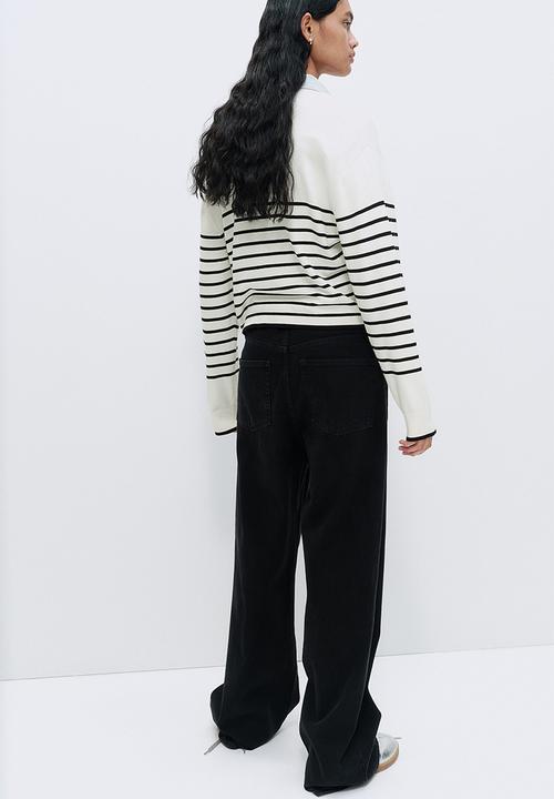 H&M - Fine-knit v-neck jumper - white/black striped