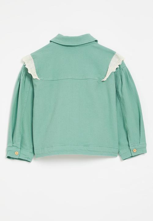 Pop Candy - Lace trim trucker jacket-green & white