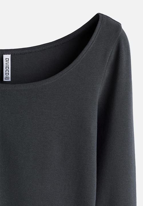 H&M - Boat-neck cotton top - dark grey
