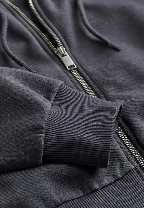 Cropped zip-through hoodie - dark grey - 1193900020