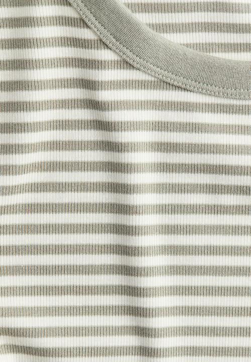 H&M - Ribbed jersey top - sage green/striped