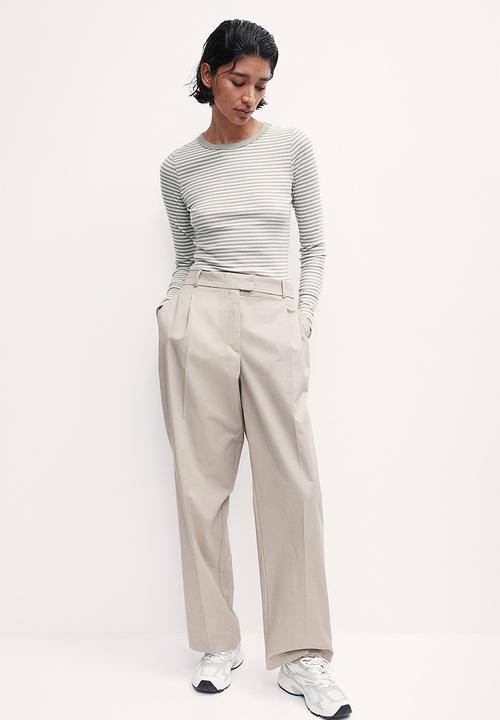 H&M - Ribbed jersey top - sage green/striped