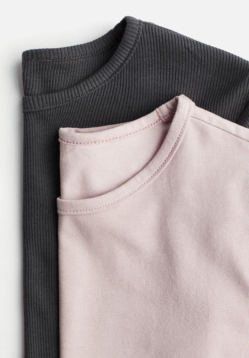 H&M - 2 pack t-shirts - light pink & dark grey