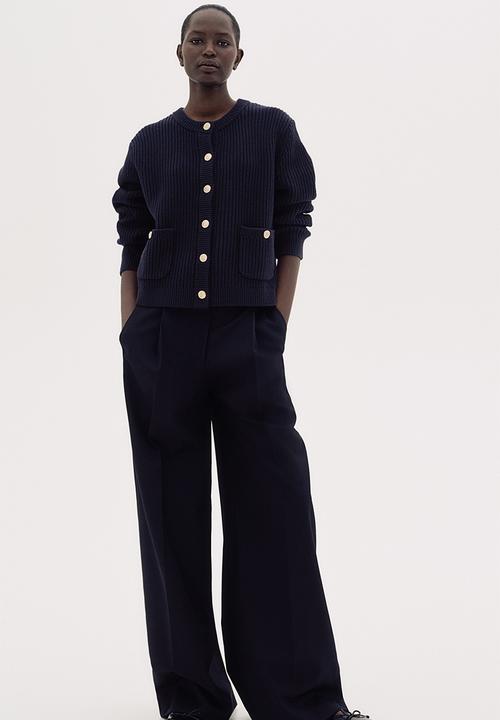 Rib-knit cardigan - navy blue - 1248631001