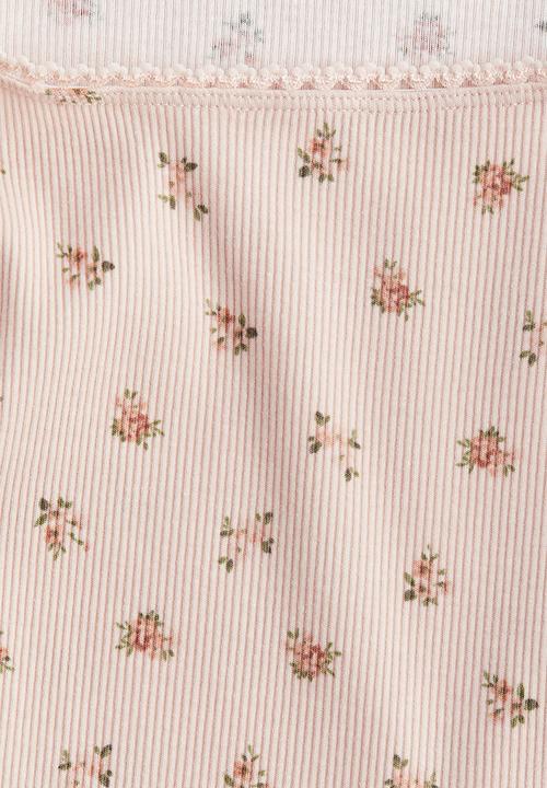 H&M - Picot-trimmed cotton top - light pink floral 