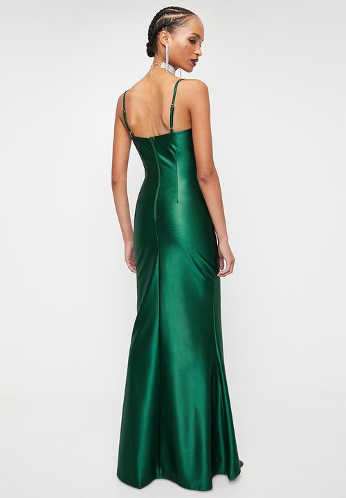 SISSY BOY - MUST BE THE LIFE: Shiny Caged Corset  Maxi  - Bottle Green