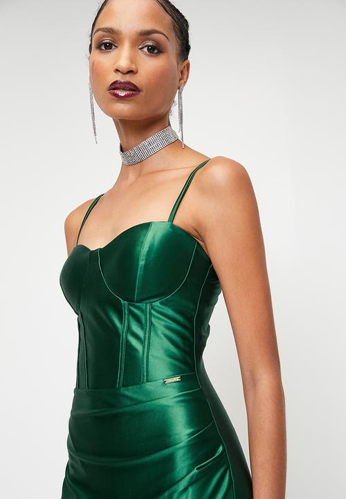 SISSY BOY - MUST BE THE LIFE: Shiny Caged Corset  Maxi  - Bottle Green