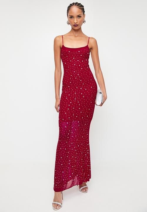 SISSY BOY - OWN THE NIGHT: Strappy Maxi Dress With Diamante - Red