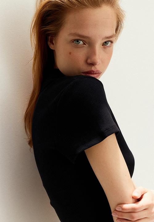 H&M - Ribbed polo shirt - black
