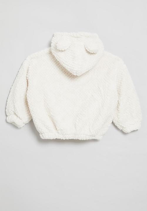 Pop Candy - Hooded teddy fleece sweater-white
