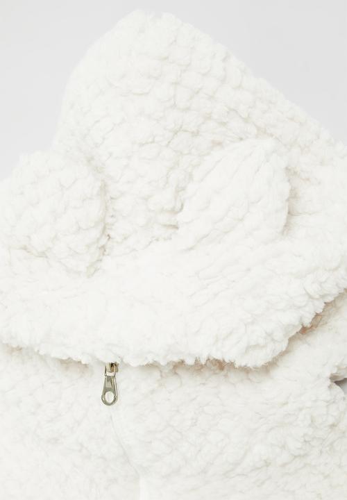 Pop Candy - Hooded teddy fleece sweater-white